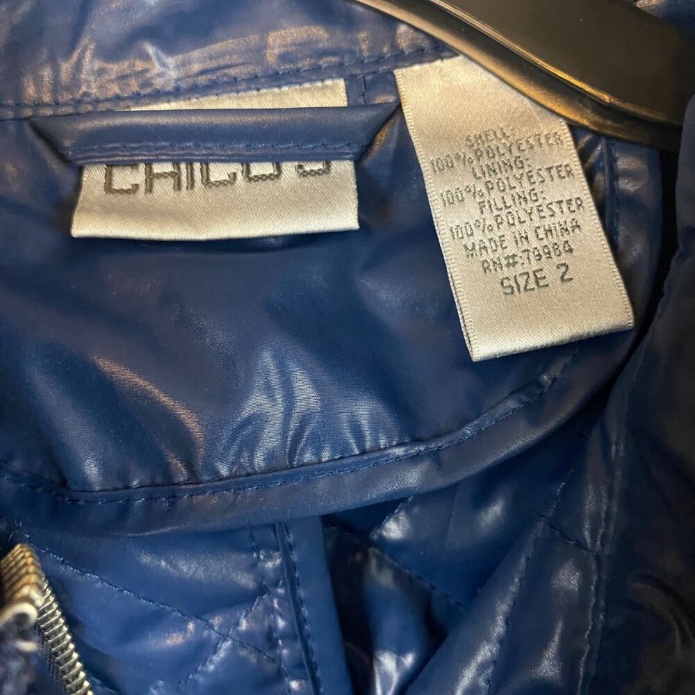 Chico's Blue Quilted Zip Up Jacket Womens Size 2 (Size Large) Lightweight Soft - Picture 2 of 6